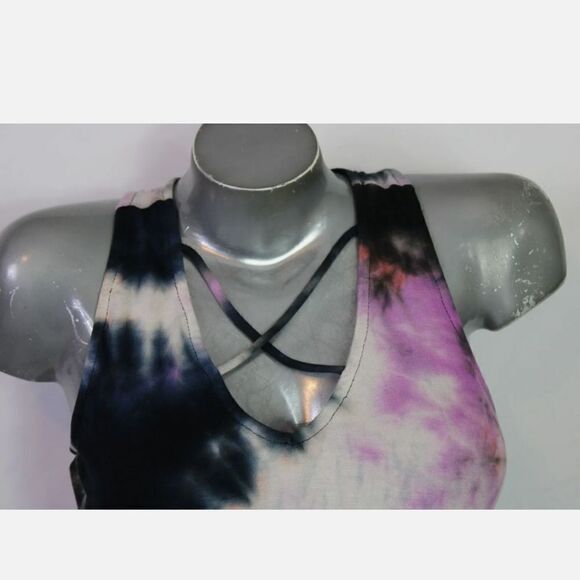 WHITE BIRCH PURPLE BLACK WHITE TIE DYE CRISS CROSS TANK SIZE LARGE NWOT - Picture 5 of 8